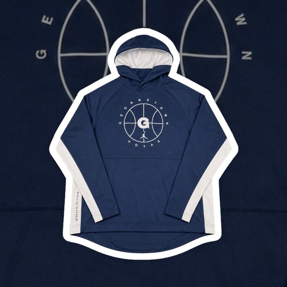 Jordan Georgetown Hoyas Hoodie Mens Large Navy Blue Grey Basketball Pullover